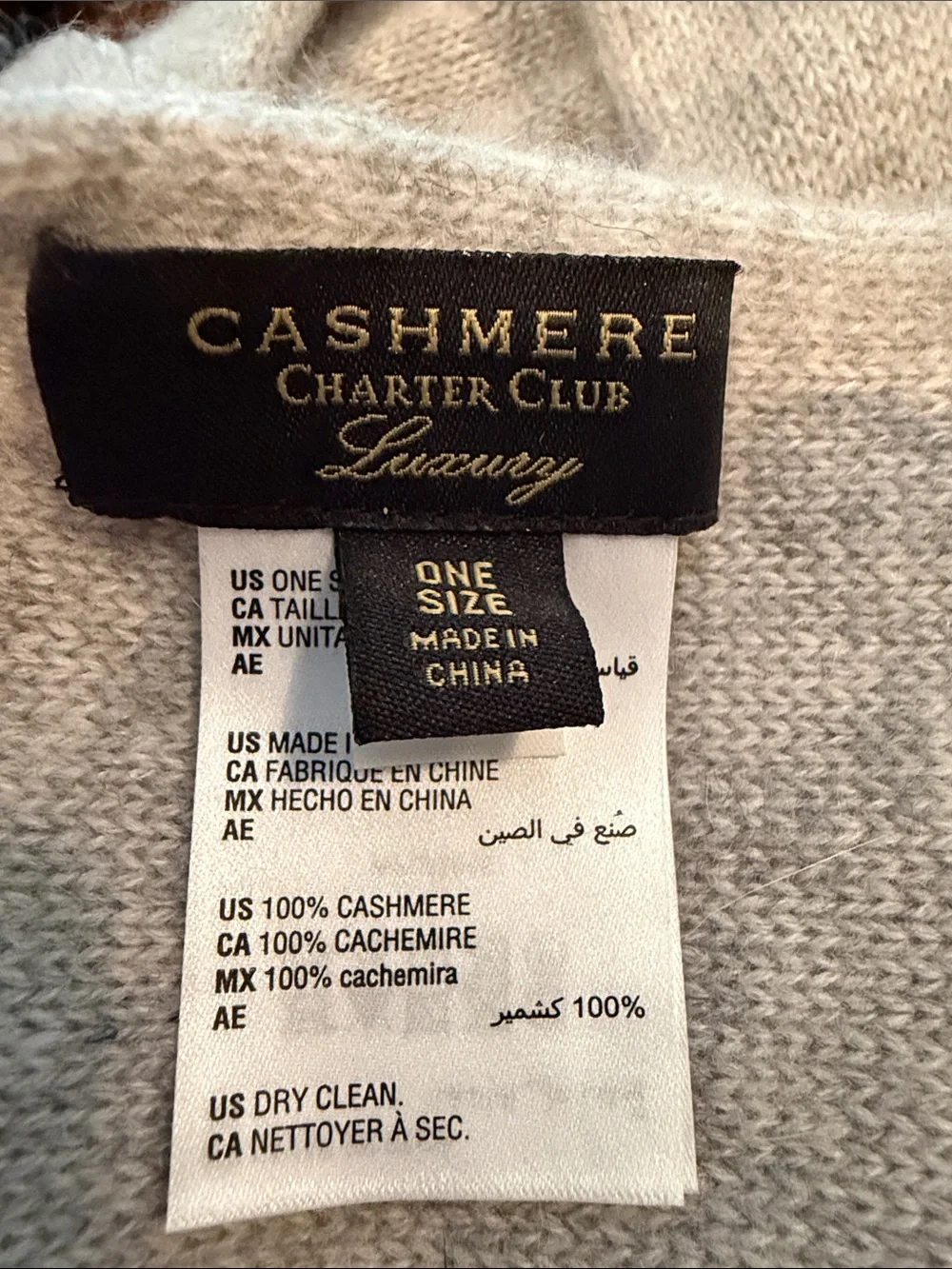 NWT Charter Club Luxury 100% Cashmere Gray Headband One Size